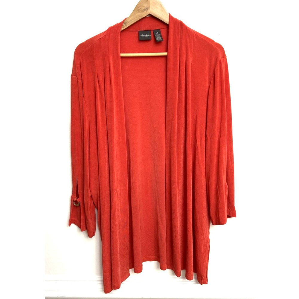 Chico's Travelers Slinky Knit Cardigan Women's 4 (XXL) Coral Open Front Jacket